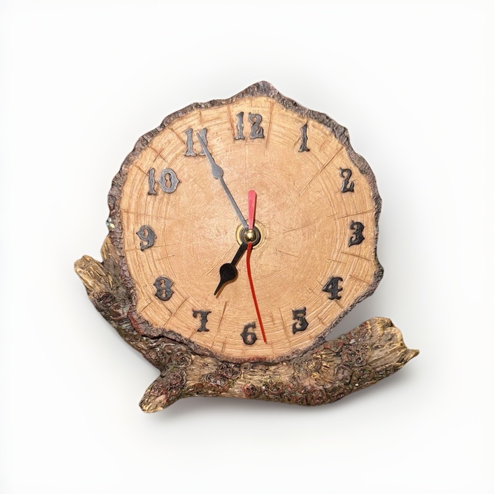 Rustic Log Slice Desk Clock Faux Bois Tree Trunk Branch Mantel Quartz Analog